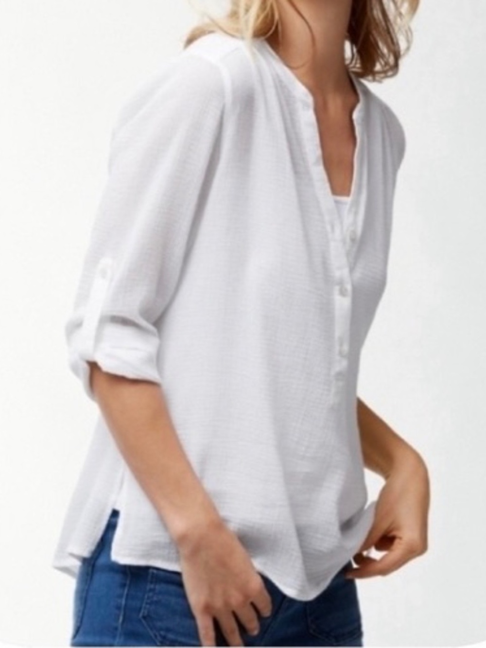 *FIRM PRICE* Tommy Bahama Crinkle Featherlight Roll Tab Sleeve Tunic